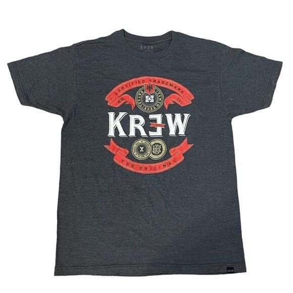 Krew Skateboard Graphic Tee Grey Crewneck Short Sleeve Y2k Vintage 10 Years M - Picture 1 of 6